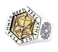 QTYQWC Anello Kabbalah Albero della Vita Anello Bicolore in Argento Sterling 925 con 10 sephirot Anello con Rune vichinghe Anello Punk per Uomo Aperto Regolabile