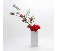 QTYQWC Disposizione Floreale dei Fiori di Melograno nel Vaso di Marmo, Fiori Finti di Seta Gambo di plastica Verde Artificiale per Interni per la Decorazione del Matrimonio Esterno