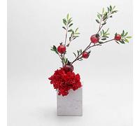 QTYQWC Disposizione Floreale dei Fiori di Melograno nel Vaso di Marmo, Fiori Finti di Seta Gambo di plastica Verde Artificiale per Interni per la Decorazione del Matrimonio Esterno