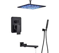 QTYQWC Doccia, Miscelatore di Pioggia di Lusso a Pioggia Set di rubinetti per la Doccia a soffitto Montato Set Combo Doccia con Pioggia Quadrata Pioggia, beccuccio e Doccia Portatile, Bronzo Nero, 10