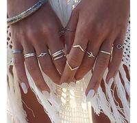 QTYQWC Donne Bohémien Ancient Silver Star Moon Twisted Figura 8 Combinazione ad anello Set da 12 pezzi per ragazze e adolescenti