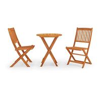 QTYQWC Legno elegante, tavolino e sedie da caffè, set da bistrot da giardino, set da pranzo all'aperto pieghevole a 3 pezzi in legno eucalipto solido