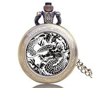 QTYQWC Nuovo tema del drago cinese retrò Case Dome Domanda Orologio tascabile con collana a catena