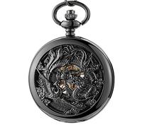 QTYQWC Orologio tascabile meccanico Drago gioca a palla Steampunk Skeleton Orologio a vento a mano con catena per uomo collezione Women Collection