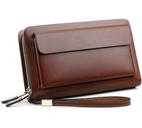 QTYQWC Portafogli Pochette da Uomo con Doppia Cerniera Borsa Lunga in Pelle di Vacchetta Moda Portafoglio da Uomo Organizer Casual da Uomo