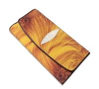 QTYQWC Portafoglio a Tre Ante Grande Femminile in autentica Pelle di Razza esotica Tailandese. Portafoglio da Donna in Vera Pelle da Donna con Pochette per Telefono