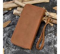 QTYQWC Portamonete in Pelle da Uomo Pochette con Doppia Cerniera 24 Porta Carte Portafoglio Lungo in Vera Pelle Vintage (Colore : A, Dimensioni : Taglia Unica)
