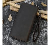 QTYQWC Portamonete in Pelle da Uomo Pochette con Doppia Cerniera 24 Porta Carte Portafoglio Lungo in Vera Pelle Vintage (Colore : A, Dimensioni : Taglia Unica)