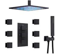 QTYQWC Sistema Doccia, Ottone Nero Opaco termostatico in Ottone da 10-16 Pollici a soffitto a Monte Sistema della Doccia con Spray per Il Corpo e Set Combo Doccia Portatile, 12 Pollici, 12 Pollici