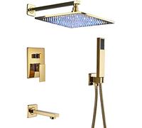 QTYQWC Sistema Doccia Set di rubinetti con Doccia Nascosta con Un Set Combo per Doccia Montato a Parete d'oro con Doccia Manuale e soffione a Pioggia a LED Tecnologia avanzata di iniezione