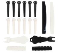 Quadafy Set di 18 piroli per ponte per chitarra acustica, kit di accessori per chitarra, con estrattore per pioli, estrattore e dado per sella del ponte, Lvory e nero