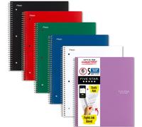 Quaderni a spirale Five Star + App per lo studio, confezione da 6, 5 argomenti, carta a righe per l'universit , resistente alle sbavature d'inchi