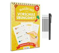 Quaderni magici per esercizi prescolari, a partire dai 5 anni, per ragazzi e ragazze - [4 tasche + penna] - Quaderno di scrittura riutilizzabile per scuola materna - imparare a scrivere (imparare le