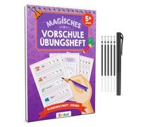 Quaderni magici per esercizi prescolari, a partire dai 5 anni, per ragazzi e ragazze - [4 tasche + penna] - Quaderno di scrittura riutilizzabile per scuola materna - imparare a scrivere (imparare a
