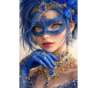 Quaderno a Righe con Ragazza Mascherata - Carnevale di Venezia Fantasy Blu e Oro - 100 Pagine con Immagine in Filigrana - Notebook Elegante e Unico