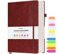 Quaderno a righe, Grande quaderno rigido in pelle A5, Quaderno da lavoro con 312 pagine numerate, Carta da 100gsm senza sbavature, Quaderno a righe per donne, uomini, scuola e ufficio, Rosso Vino