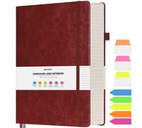 Quaderno a righe per il college, Grande quaderno rigido in pelle B5, Quaderno per la scrittura con 312 pagine numerate, Carta da 100gsm senza sbavature, Quaderno a righe per donne e uomini, Rosso Vino