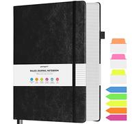 Quaderno a righe per il college, Grande quaderno rigido in pelle B5, Quaderno per la scrittura con 312 pagine numerate, Carta da 100gsm senza sbavature, Quaderno a righe per donne e uomini, Nero