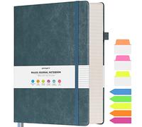 Quaderno a righe per il college, Grande quaderno rigido in pelle B5, Quaderno per la scrittura con 312 pagine numerate, Carta da 100gsm senza sbavature, Quaderno a righe per donne e uomini, Grigio Blu