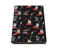 Quaderno a righe per scuola, motivo chitarra rock, stampa rossa, in pelle PU, formato A5, a righe, per donne e uomini, 90 pagine, con copertina rigida, ricaricabile, per scrivere e lavorare