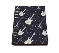 Quaderno a righe per scuola universitario - chitarra nera, stampa bianca, in pelle PU, formato A5, a righe, per donne e uomini, 90 pagine, copertina rigida, ricaricabile, per scrivere e lavorare