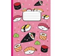 Quaderno a righe per scuole medie, superiori, università e appunti | A4 | Senza margine | Rigatura 1R |82 pagine | Tema sushi con sfondo rosa