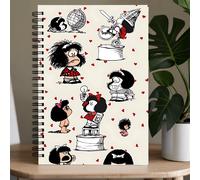 Quaderno a spirale a tema Mafalda - 14,2x21cm a righe, con illustrazioni del personaggio carino, adatto per scuola, ufficio e regali per donne, insegnanti, forniture per studenti, design creativo, car