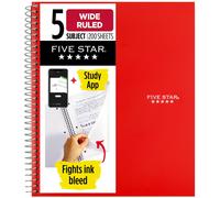Quaderno a spirale Five Star + App per lo studio, 5 argomenti, carta a righe larghe, anti-sbavatura, copertina resistente all'acqua, 8"""" x 10-1/2