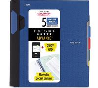 Quaderno a spirale Five Star + App per lo studio, 5 argomenti, carta a righe, quaderno Advance con divisori mobili a linguetta e tasche espandibi