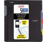 Quaderno a spirale Five Star + App per lo studio, 5 argomenti, carta a righe, quaderno Advance con divisori mobili a linguetta e tasche espandibi