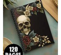 Quaderno a spirale stile gotico - Forniture per ufficio magiche, 120 pagine, nero, con design a teschio floreale, ottimo per viaggi, scrittura quotidiana e note di mistero gotico, regalo ideale per ra
