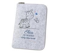 Quaderno a U "Zebra & Farfalla" DIN A5 in feltro (colore e ricamo a scelta), custodia per libretto di ispezione dei bambini e passaporto di vaccinazione, organizer - regalo per future mamme e neonati