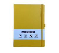 Quaderno A4 con copertina rigida a righe e blocco note a righe con portapenne, libro rilegato di alta qualità (giallo)