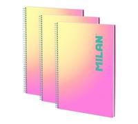 Quaderno A4 Milan Sunset 3 unità spiralato e copertina rigida carta quadrettata 90 fogli 95g