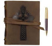Quaderno Appunti in Pelle Croce Celtica - A5 Diario di Viaggio Taccuino Pelle Donna e Uomo Fatto a Mano - Agenda Pelle con Fogli Bianchi - 21 x 15 cm (8" x 6") - Idee per Regali Originali