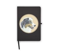 Quaderno con disegno di razza di cane pastore australiano, pagine bianche, copertina in ecopelle, agenda, diario, quaderno di lavoro