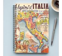 Quaderno con mappa dell'Italia - Rilegato a spirale, con mappe regionali italiane, pagine a righe, adatto per viaggi, storia, cultura - Formato A5 - Ottimo per scuola e ufficio Tagli UnicaCarta tessil