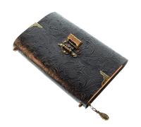 Quaderno da viaggio in morbida pelle con motivo goffrato, lucchetto e diario chiavi, for schizzi scritture aziendali Taccuino da Viaggio Vintage(Black)