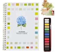 Quaderno di lavoro ad acquerello con tavolozza e pennelli, libro da colorare adatto ai principianti, facile da dipingere, scene della natura, artigianato artistico, regalo per adulti e ragazzi (fiori