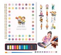 Quaderno di lavoro per acquerelli, adatto ai principianti, con set di 12 colori, pennello e libro da colorare, libro per pittura ad acquerello per adulti e cartella di lavoro per ragazzi (persone)