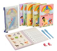 Quaderno di lavoro riutilizzabile per esercitarsi nella scrittura a mano per bambini dai 3 agli 8 anni, pratica di scrittura per bambini, 5 libri con penne, traccia lettere scanalate in età