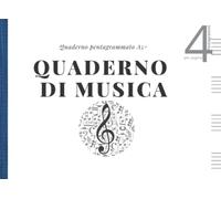 Quaderno di Musica | Quaderno pentagrammato A5+ orizzontale: 4 grandi righi per pagina. livello principiante, carta bianca di qualità 90 g/m²