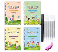 Quaderno di pratica magica set regalo,Pratica del libro di scrittura a mano per bambini scanalata riutilizzabile, quaderno combinato con ricarica penna inglese corsivo (B Set(10 refill))