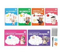 Quaderno di Scrittura Prescolare 6 Pezzi, Quaderno Educativo Riutilizzabile | Libro Da Tracciare Numeri, Vocabolario, , Addizioni E Sottrazioni Per Bambini Scuola 'Infanzia Aula Homeschool