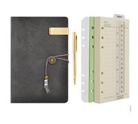 Quaderno e penna in carta a righe con quaderno in pelle-Diario a spirale con 6 raccoglitori ad anelli ricaricabili con quaderni a righe Copertina (a-Grigio, A6)