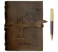 Quaderno in Pelle con Disegno a Cavallo - A5 Diario di Viaggio Taccuino Pelle Donna e Uomo Fatto a Mano - Agenda Pelle con Fogli Bianchi - 21 x 15 cm (8" x 6") - Idee per Regali Originali