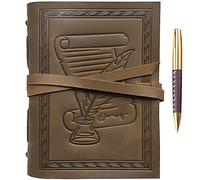 Quaderno in Pelle Con Penna Piuma e Calamaio Design - Diario di Viaggio A5 per Donna e Uomo Fatto a Mano - Agenda Con Fogli Bianchi - 21x15 cm - Idee Regalo Originali