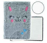 Quaderno in peluche a righe con coniglietto grigio A5