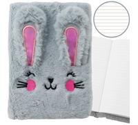 Quaderno in peluche A5 con coniglietto, a righe, grigio