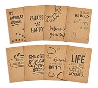 Quaderno Kraft a Righe - 8 Pezzi - 6 Disegni a Tema Felicità - Copertina Morbida, 80 Pagine Ciascuno, Marrone, 14,7 x 21 cm